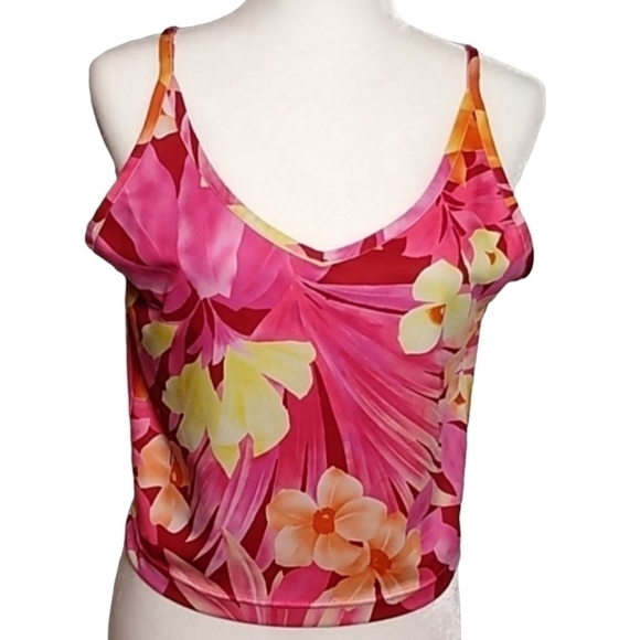 Cheetah Juniors SZ XL Tropical Hawaiian Print Swim Tank Lined Built in Bra - Picture 1 of 9